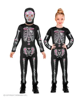 2tlg. Kostüm "Glitzer Skelett" In Schwarz