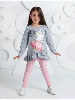 2tlg. Outfit "Magic Girl" In Grau/ Rosa