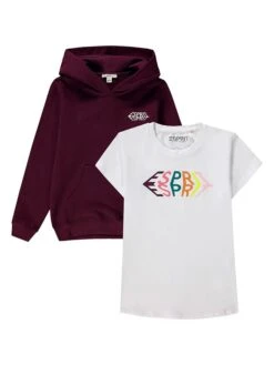 ESPRIT 2tlg. Outfit In Bordeaux/ Weiß