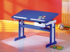 ABC Schreibtisch TITJE, Höhenverstellbar, Blau/weiß -Kinderprodukte inter link abc schreibtisch titje hohenverstellbar blau weiss 3