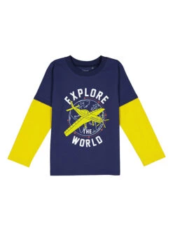 Longsleeve In Dunkelblau/ Gelb