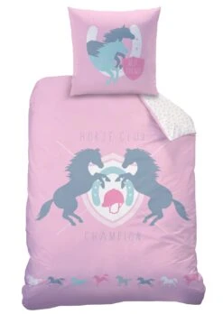Mädchen Bettwäsche-Set Biber "Pferde" In Rosa -Kinderprodukte matt and rose madchen bettwasche set biber pferde in rosa 2