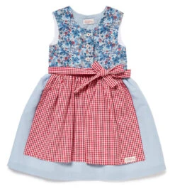 Kinderkleid "MY DIRNDL VERGISSMEINNICHT"mit Blumenmuster In Hellblau/Rot Kariert