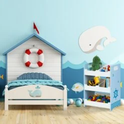 Kinderregal "Seefahrt" In Weiß/ Blau - (B)42,5 X (H)60 X (T)30 Cm -Kinderprodukte relaxdays kinderregal seefahrt in weiss blau b 42 5 x h 60 x t 30 cm 1