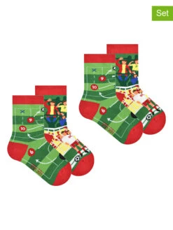 2er-Set: Socken "Football" In Grün/ Rot