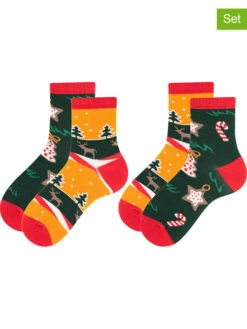 2er-Set: Socken In Orange/ Dunkelgrün