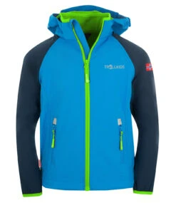TROLLKIDS Softshell Jacke Zip Off "Rondane" In Marineblau / Mittelblau / Grün